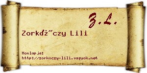 Zorkóczy Lili névjegykártya